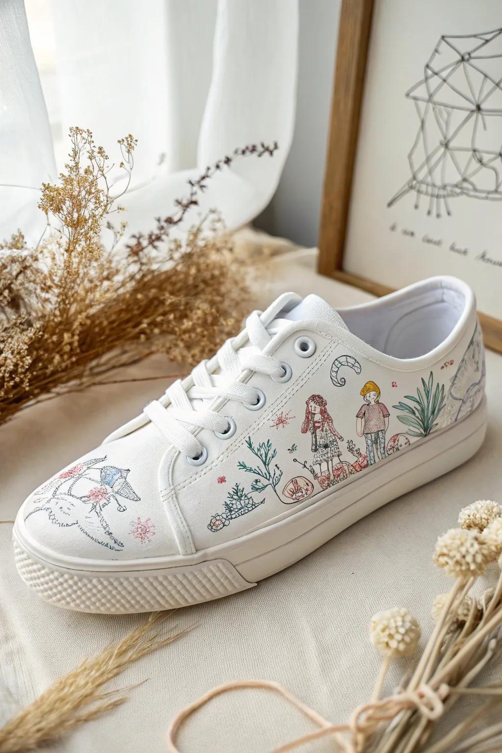 Step into a story with every stride—whimsical doodles that make your shoes uniquely yours.