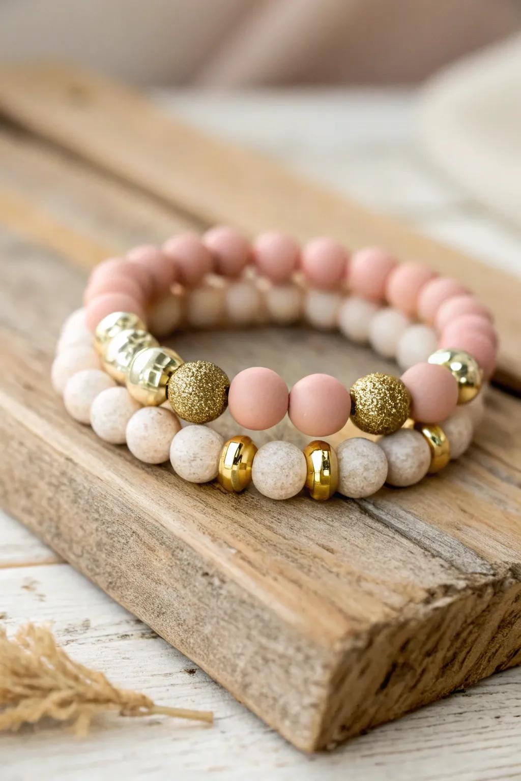 Elevate your Easter style with a touch of gold - simplicity meets elegance in this handcrafted clay bead bracelet.