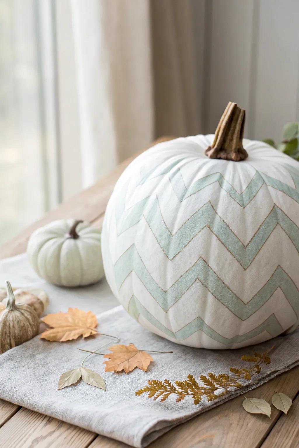 Elevate your autumn decor with a chic chevron pumpkin that blends simplicity and elegance.