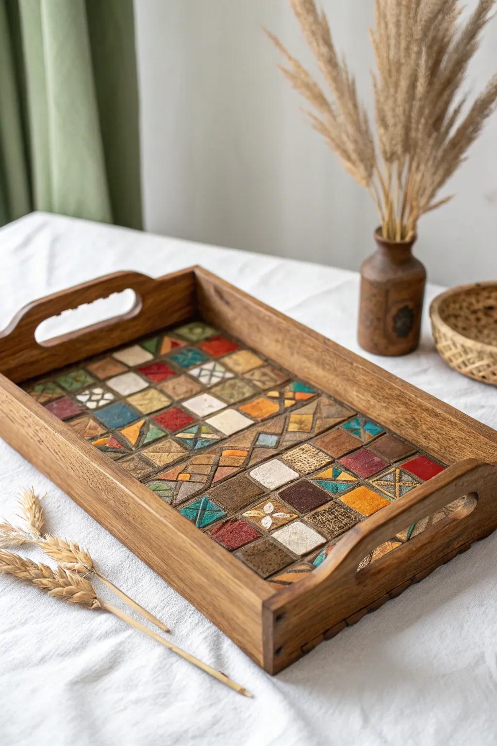 Elevate your gatherings with a touch of artistry—this mosaic tray is both a functional piece and a work of art.