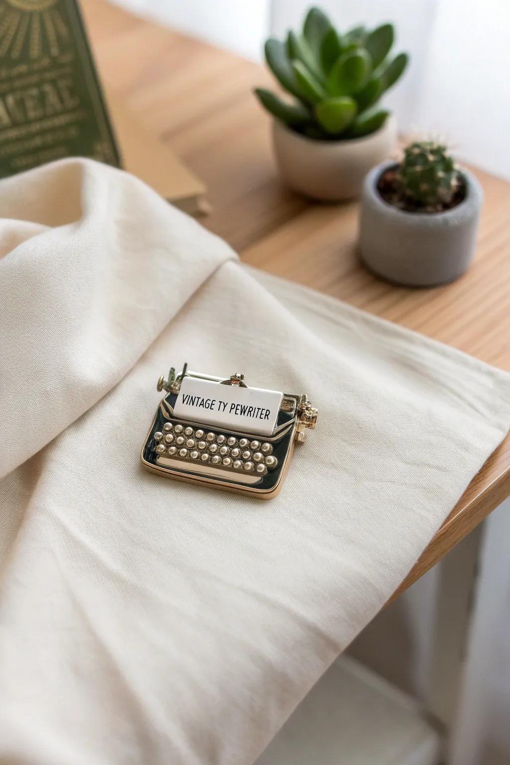 Transform the ordinary into the extraordinary with this charming vintage typewriter pin, adding a nostalgic touch to your writing space.