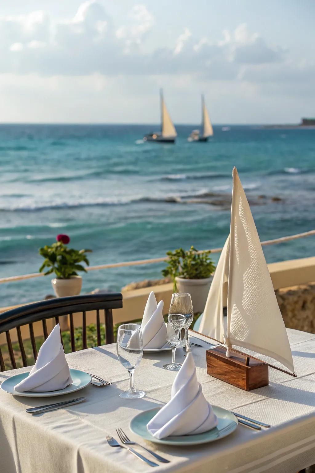 Sailboat folds add a nautical touch to your setting.