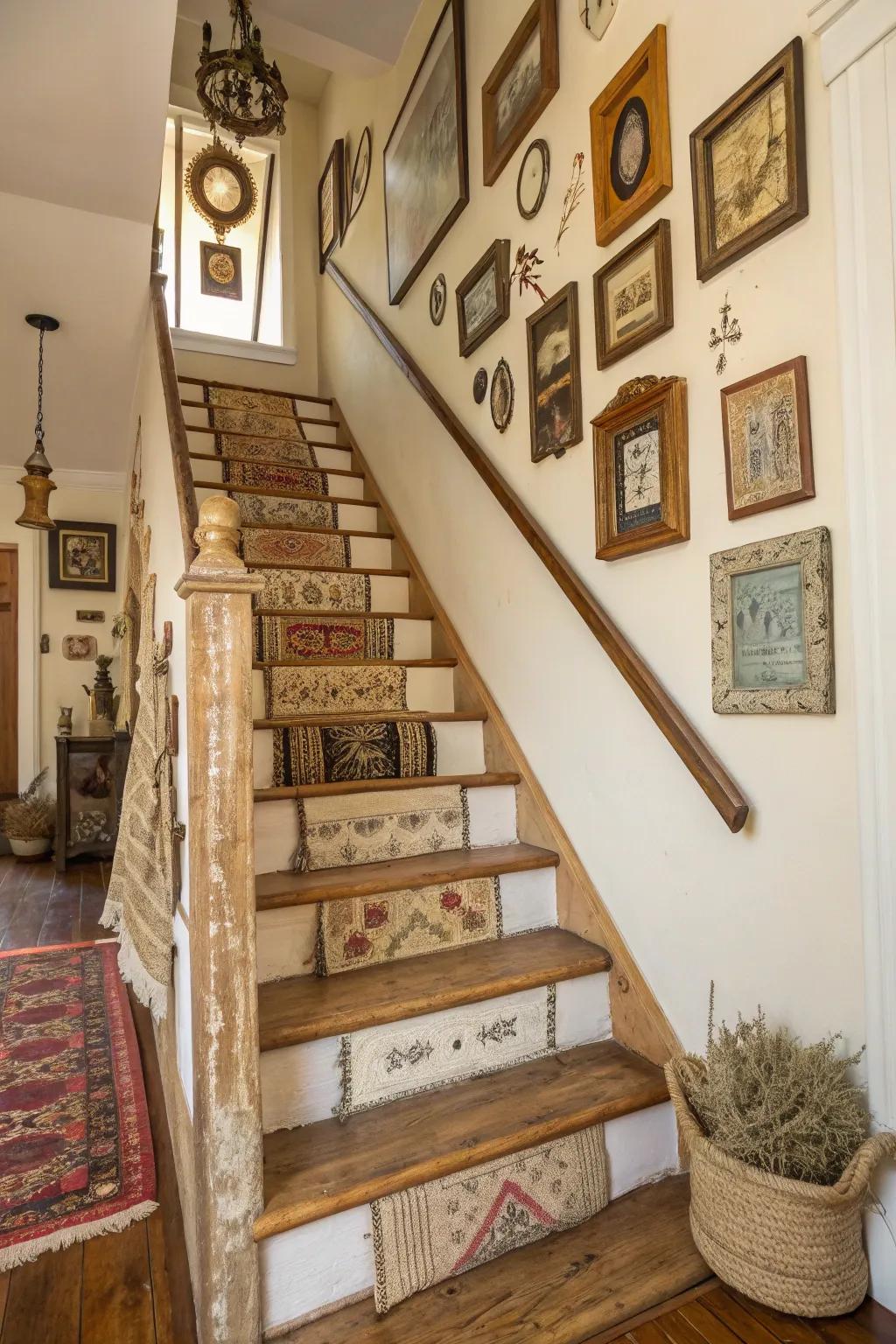 Vintage finds add character to your farmhouse staircase.