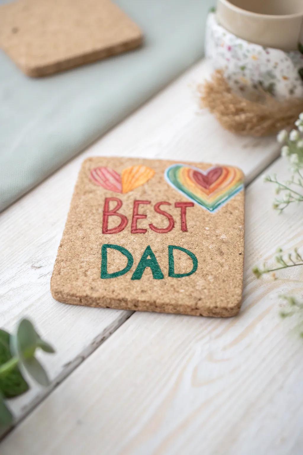 Crafted with love: A personalized coaster for Dad's special day.