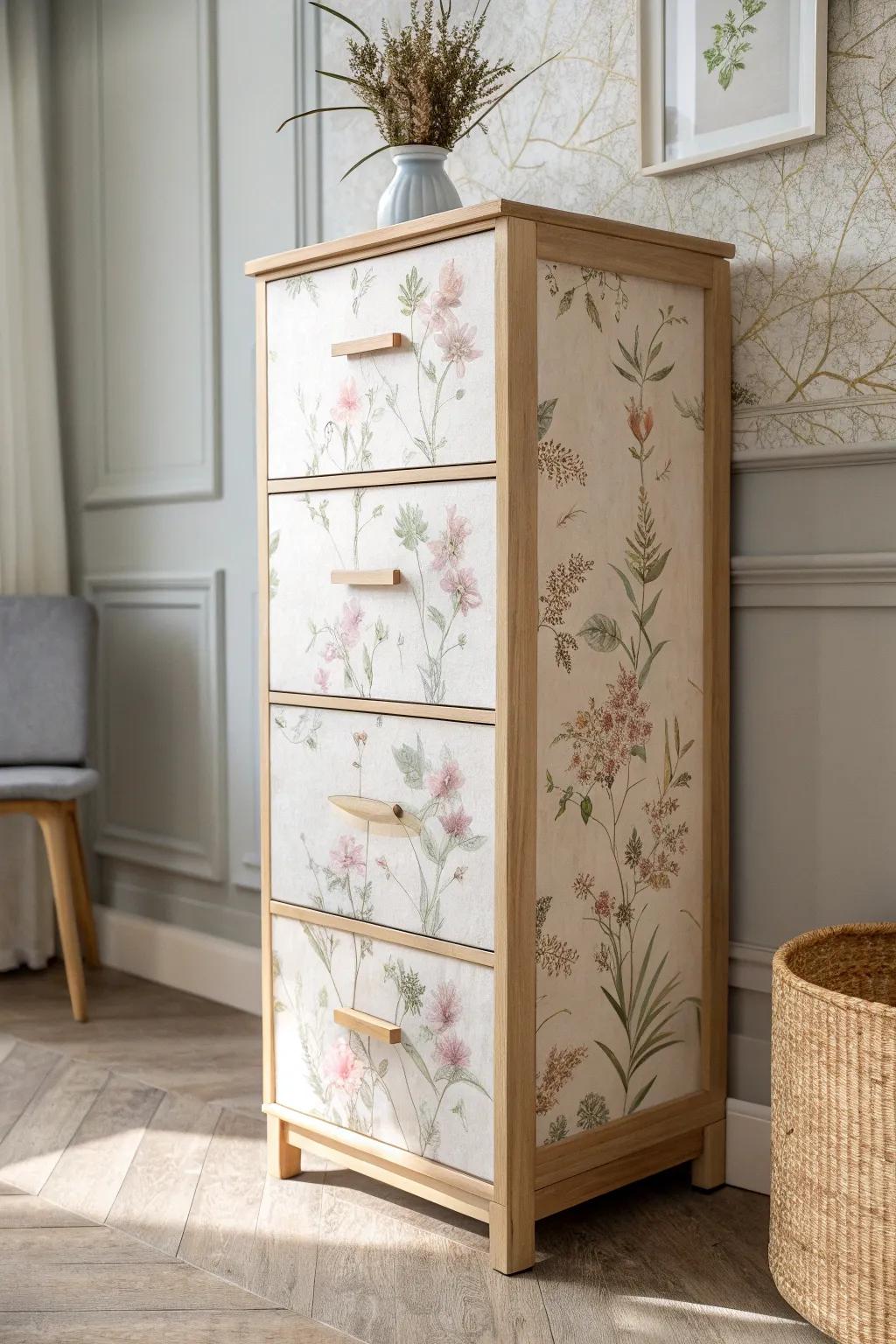 Elevate your space with a touch of floral elegance. #CabinetMakeover #ScandiBohoStyle