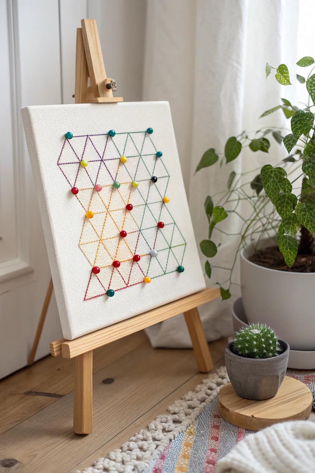 Unleash your creativity with this stunning push pin art on foam board, a perfect blend of minimalism and boho flair.