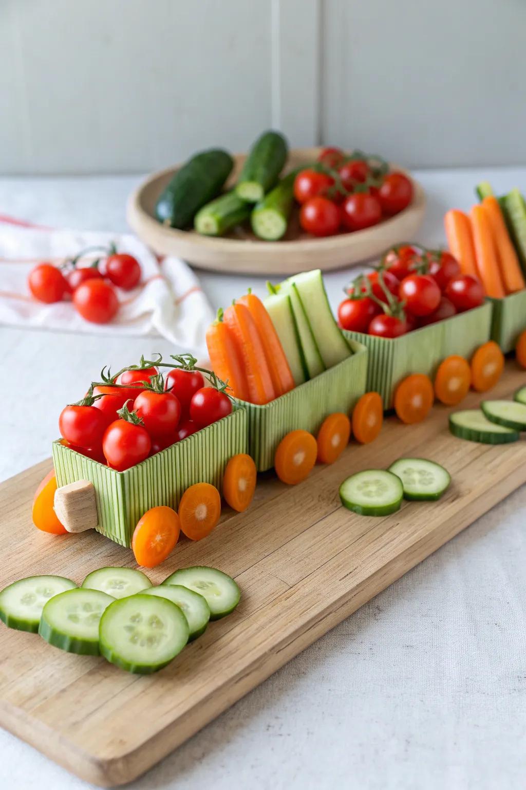 All aboard the healthy veggie express! 🚂🌿 A fun and nutritious snack that's as delightful to create as it is to eat.