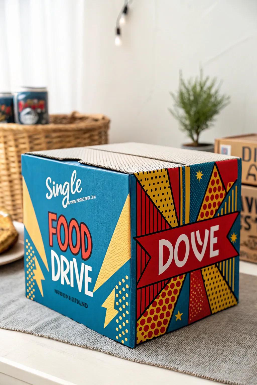 Transform your food drive box into a retro pop art masterpiece and make it the highlight of the event!