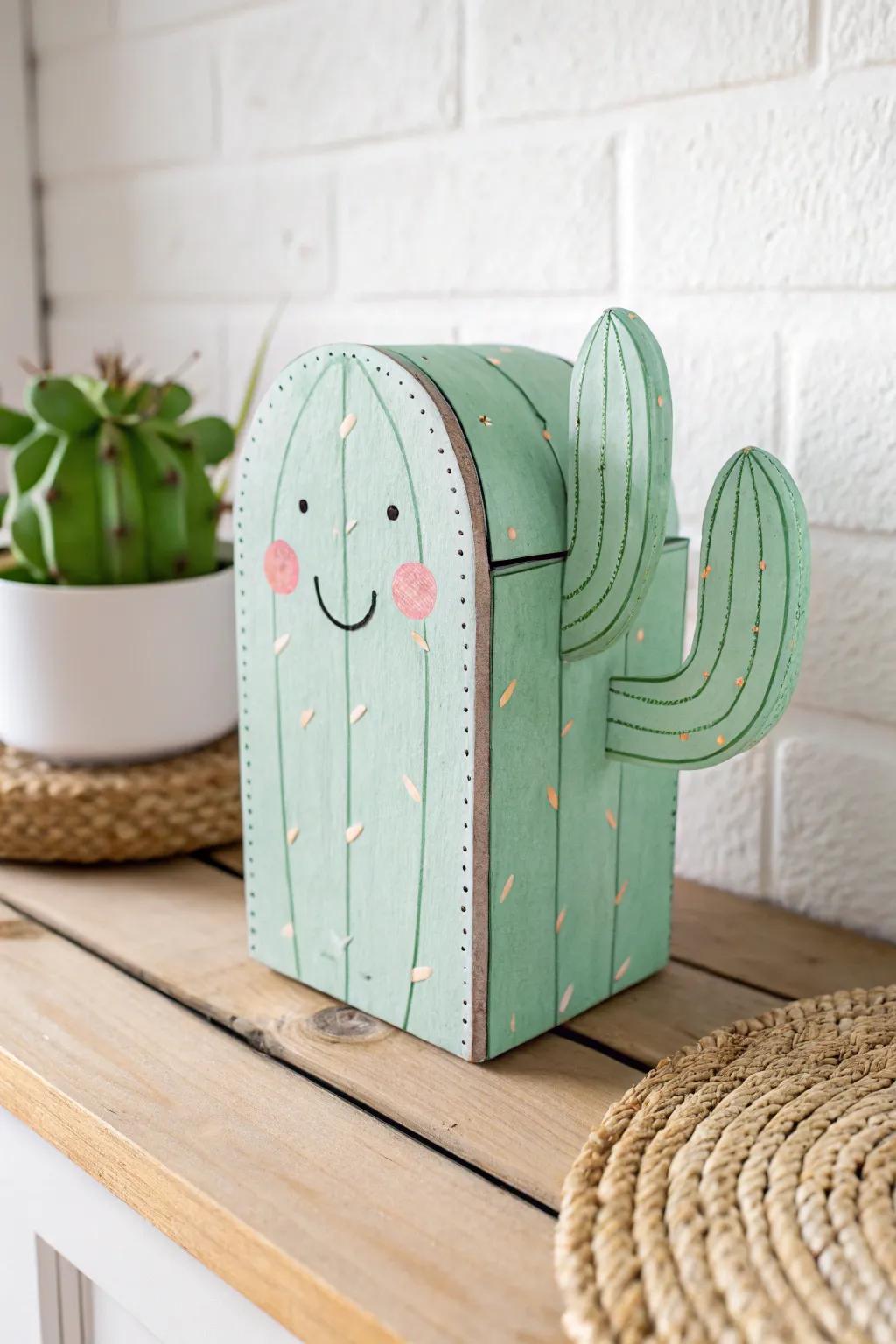 Meet your new Valentine's Day sweetheart: a charming cactus box with a smile that says 'hug me!'