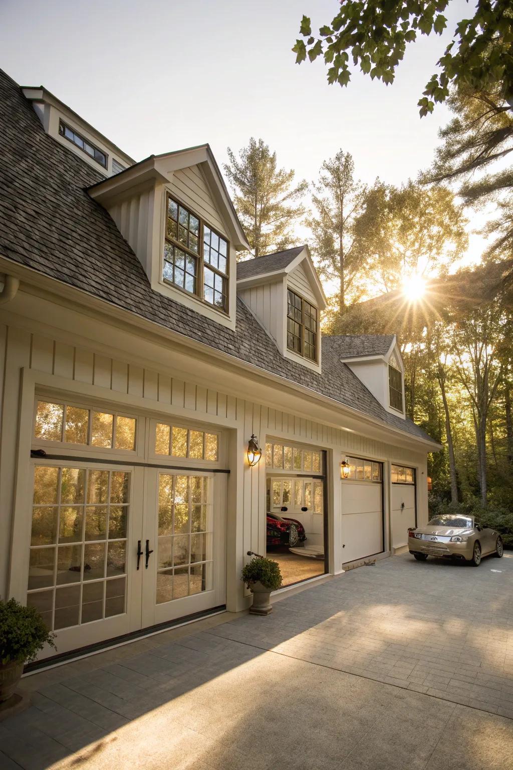 Dormers with windows enhance natural light, creating a brighter space.