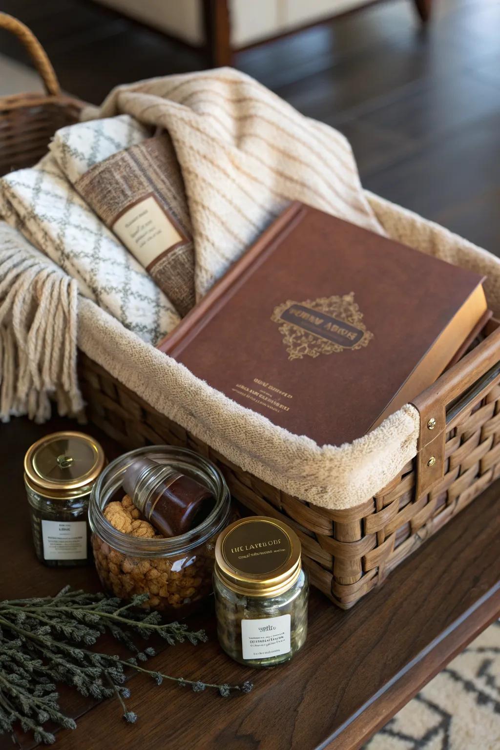 Craft the perfect relaxation gift basket for dad, blending comfort with style.