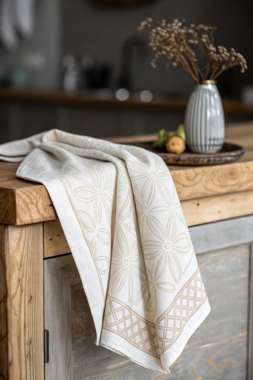 Elevate your kitchen décor with the charm of personalized kitchen towels, blending simplicity and style.