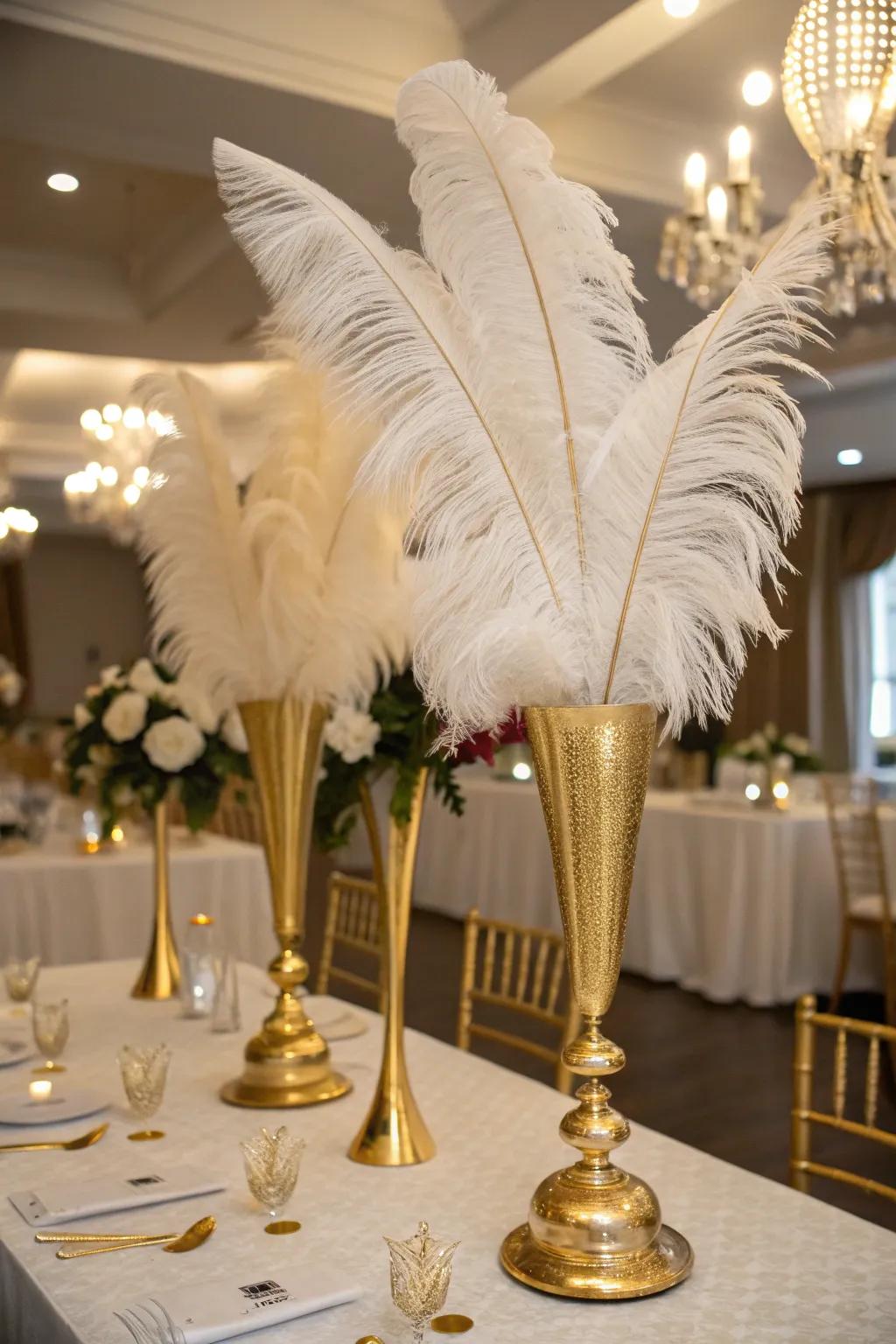 Striking gold centerpieces that elevate the party decor.