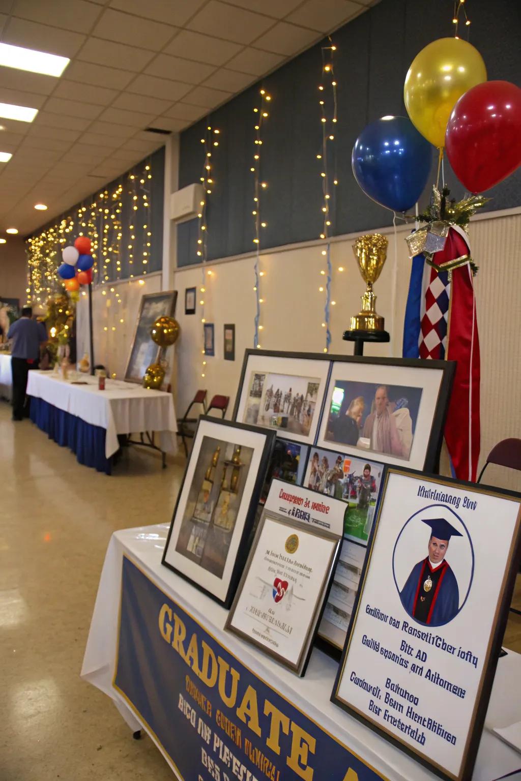 Showcase extracurricular achievements with themed signs.