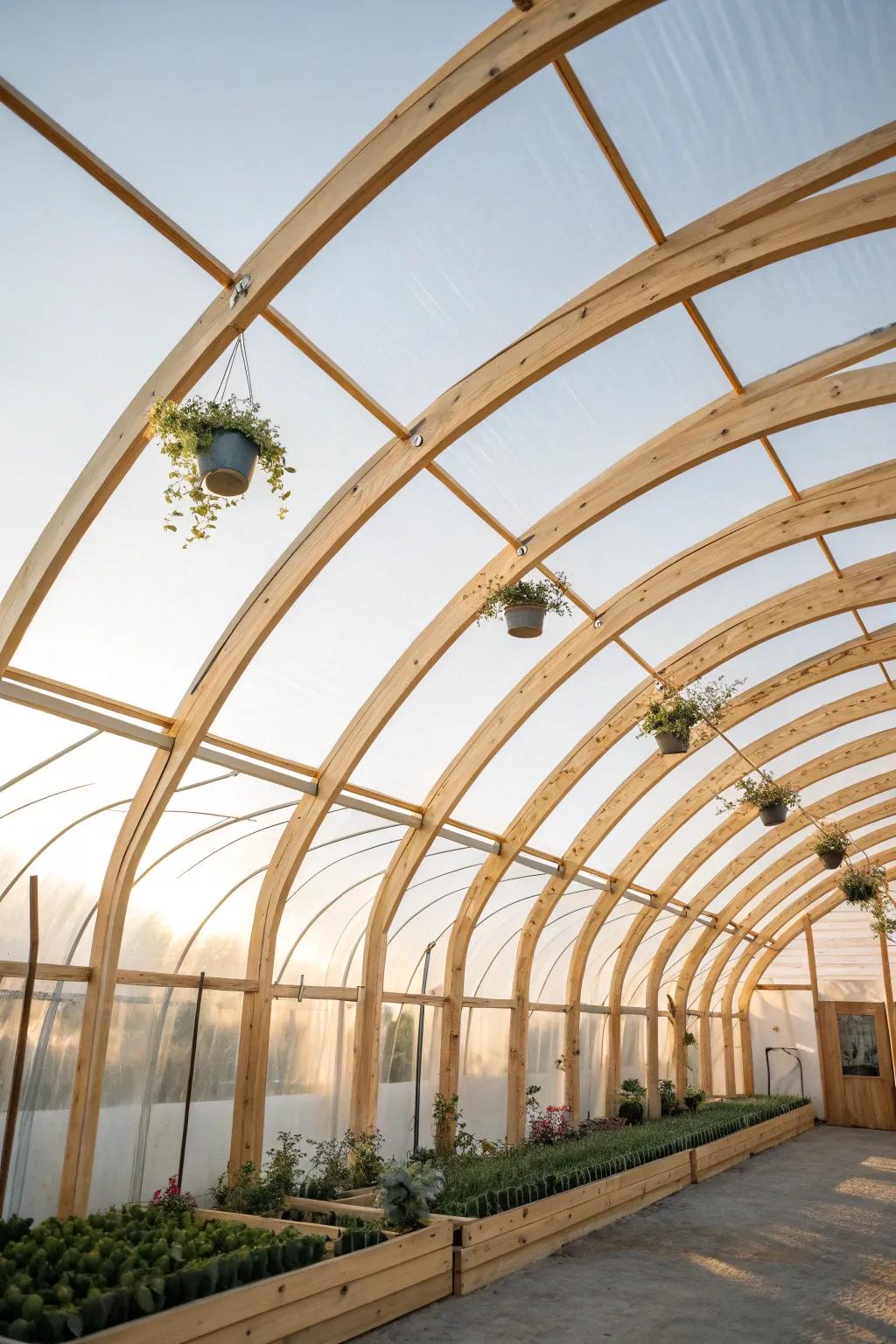 Embrace the elegance of simplicity with a beautifully crafted hoop house greenhouse roof.