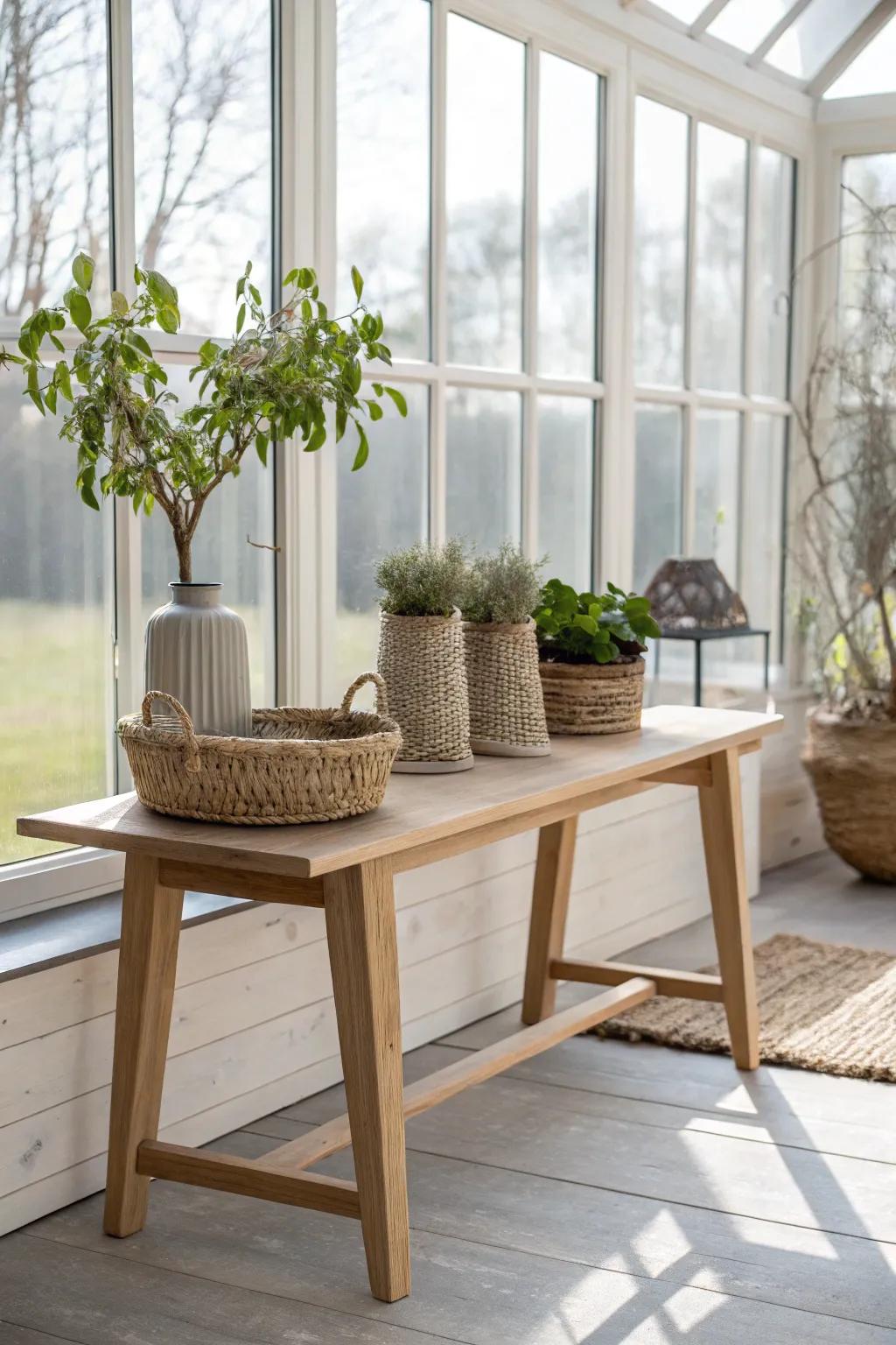 Create your own indoor oasis with this stunning natural beauty workspace, perfect for plant lovers!