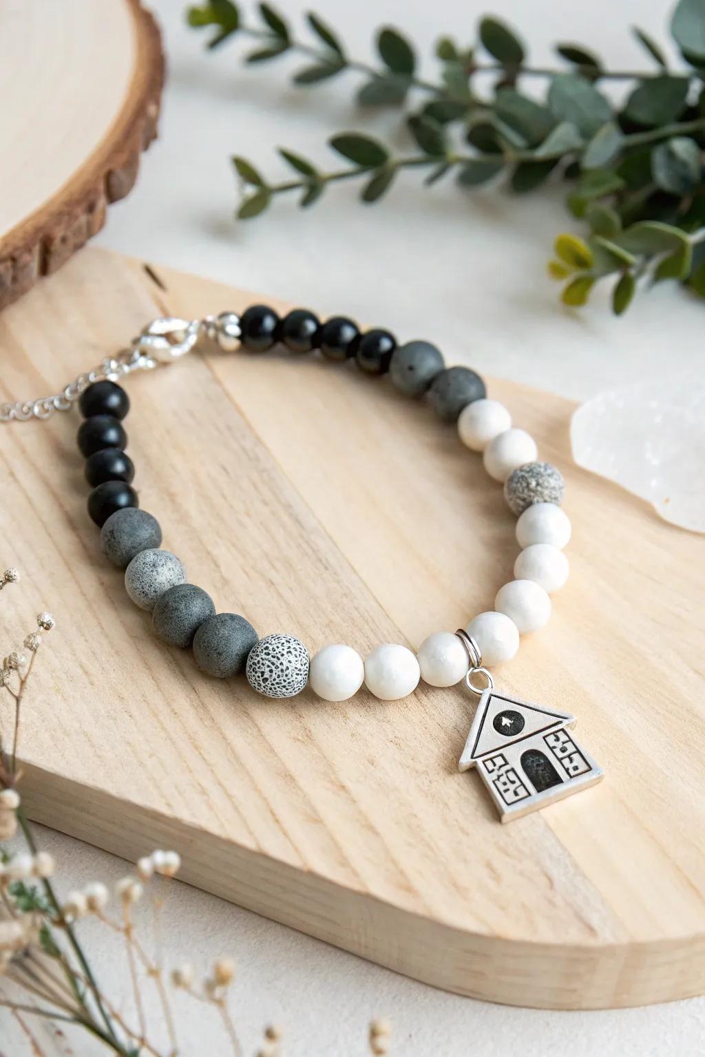 Embrace the spooky elegance of Halloween with this haunted house bead bracelet.