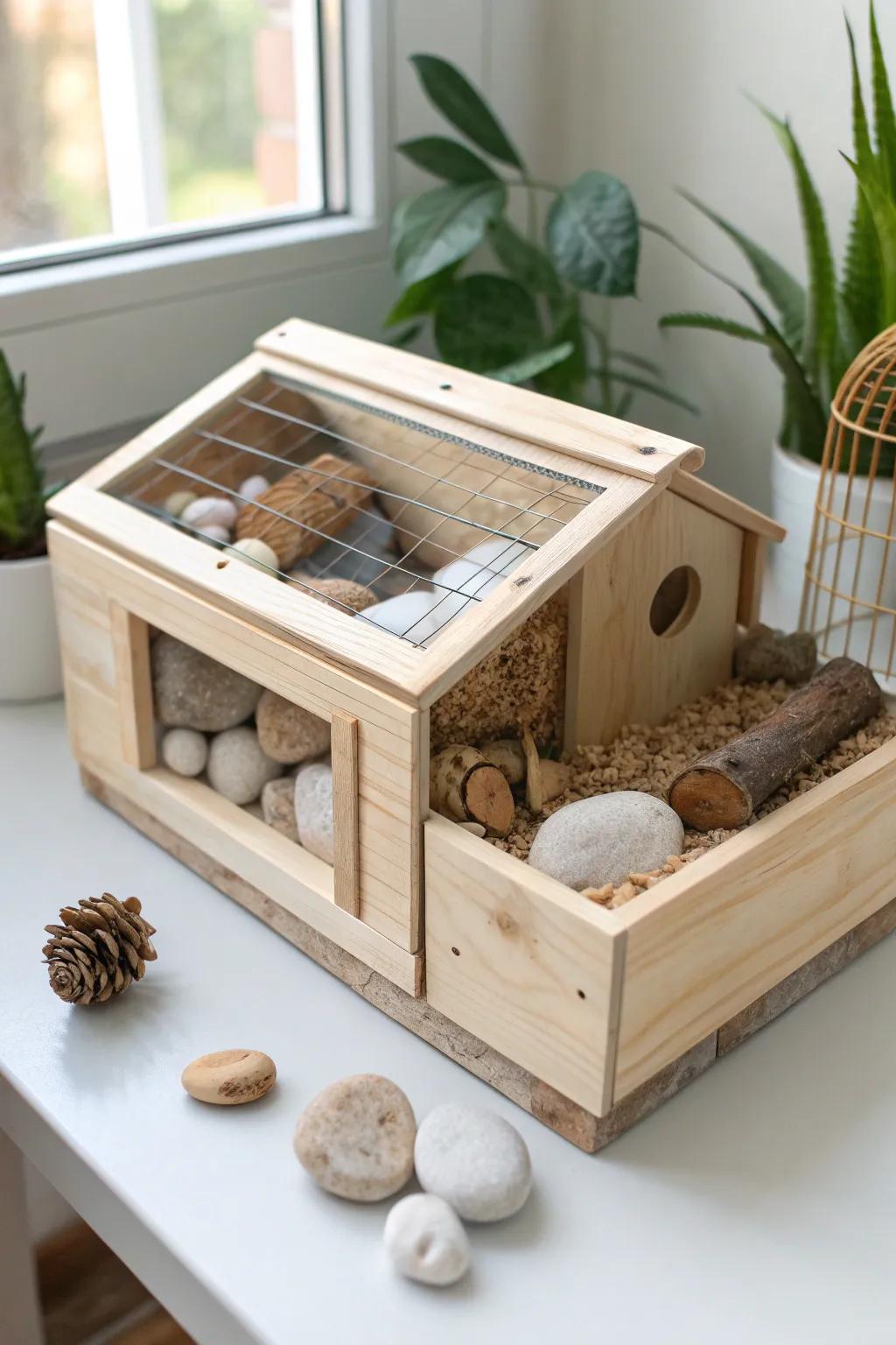 Embrace natural vibes with this stunning Scandinavian-inspired hamster bin cage, featuring earthy elements for a touch of organic charm.