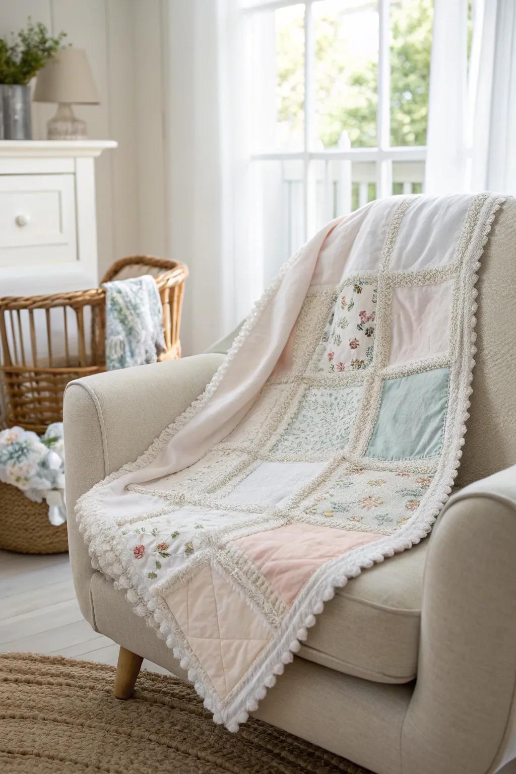 Wrap your little one in love and sustainability with this charming upcycled baby blanket.