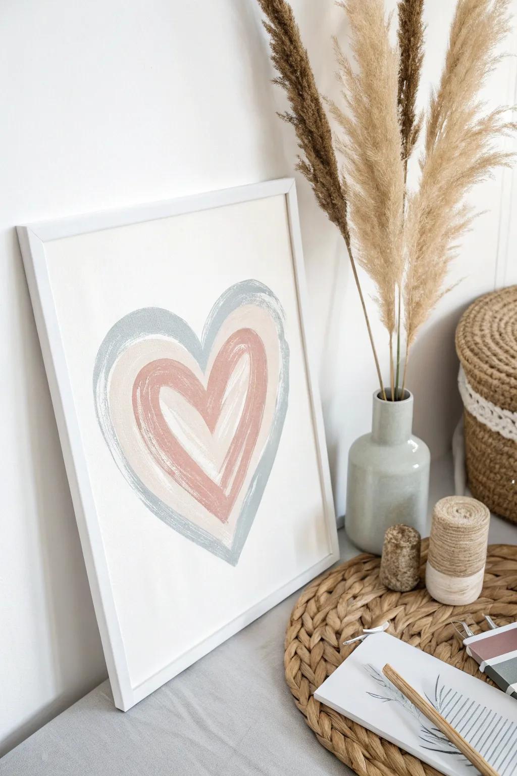 Discover the beauty of simplicity with this minimalist heart painting, where gentle hues and elegant brushstrokes speak volumes.