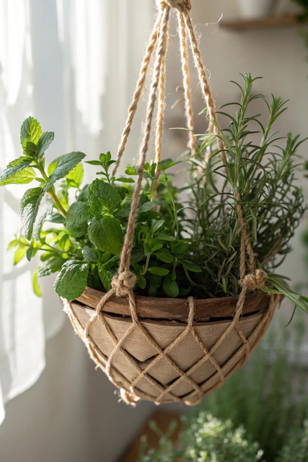 Embrace nature's charm with a boho-chic hanging herb garden.