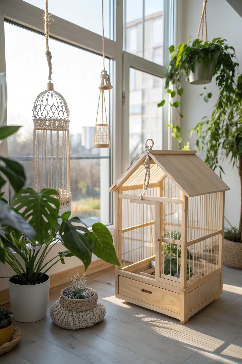Embrace the morning glow with a serene, sunlit bird sanctuary that brings joy to every sunrise.