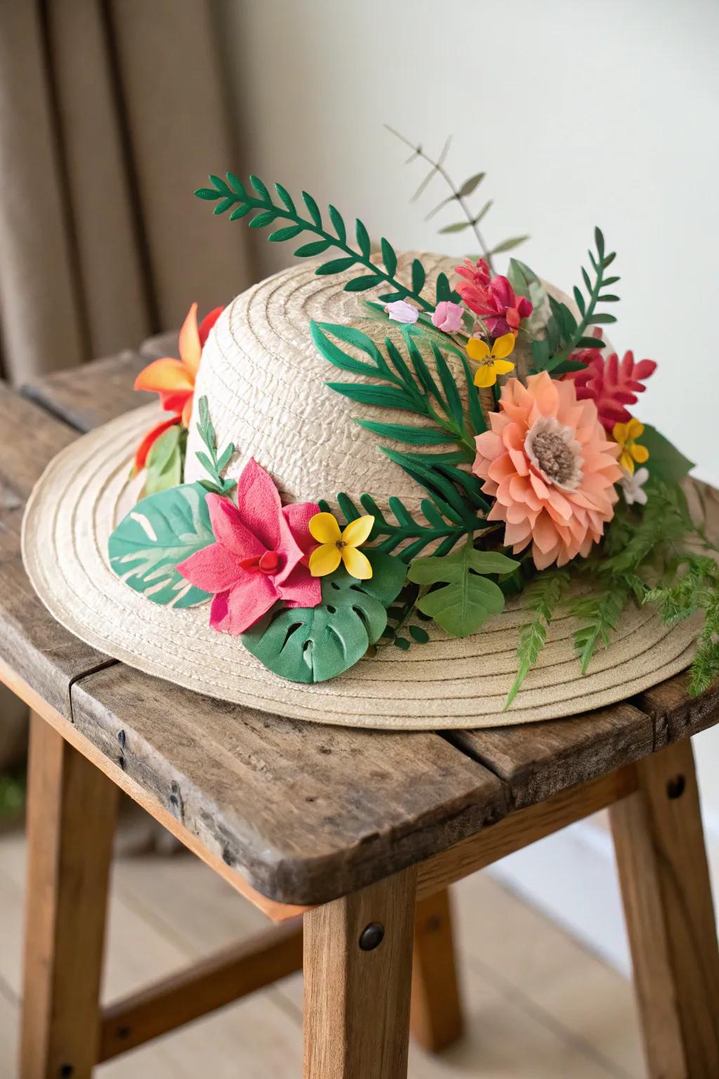 Bring a garden to life with this whimsical, handcrafted floral hat!