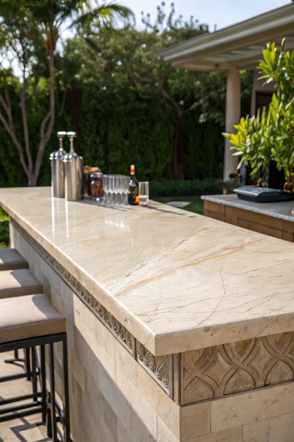 Elevate your outdoor space with the sophistication of a natural stone bar top.