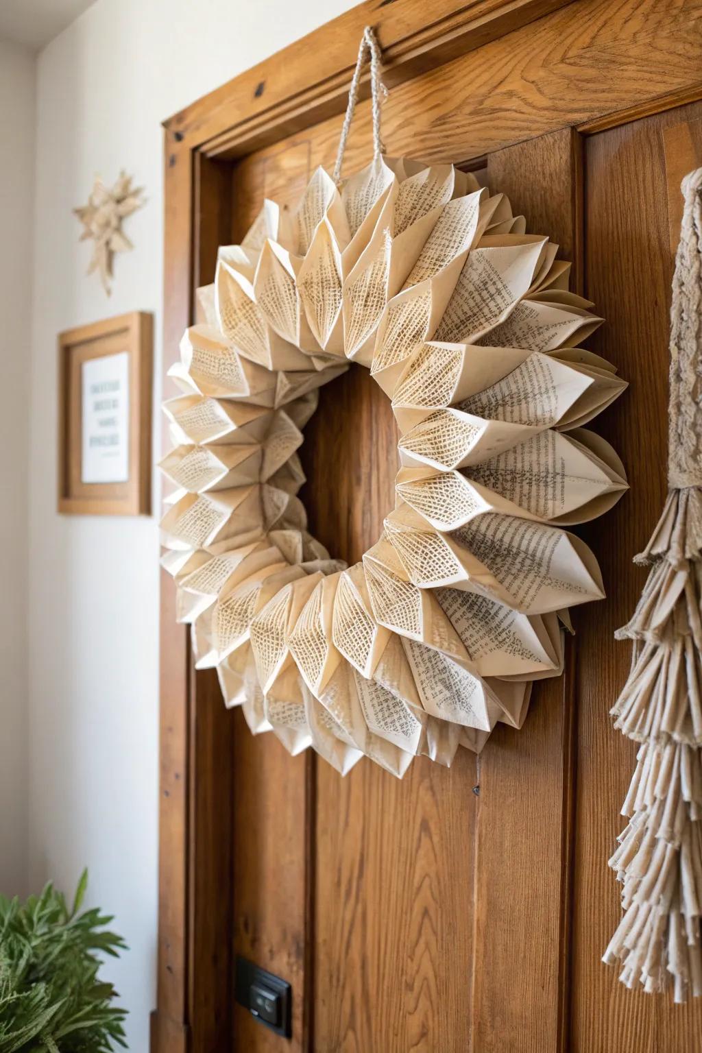 Turn literary classics into door decor with this charming vintage book page wreath. Perfect for adding a touch of nostalgia and elegance to your home.