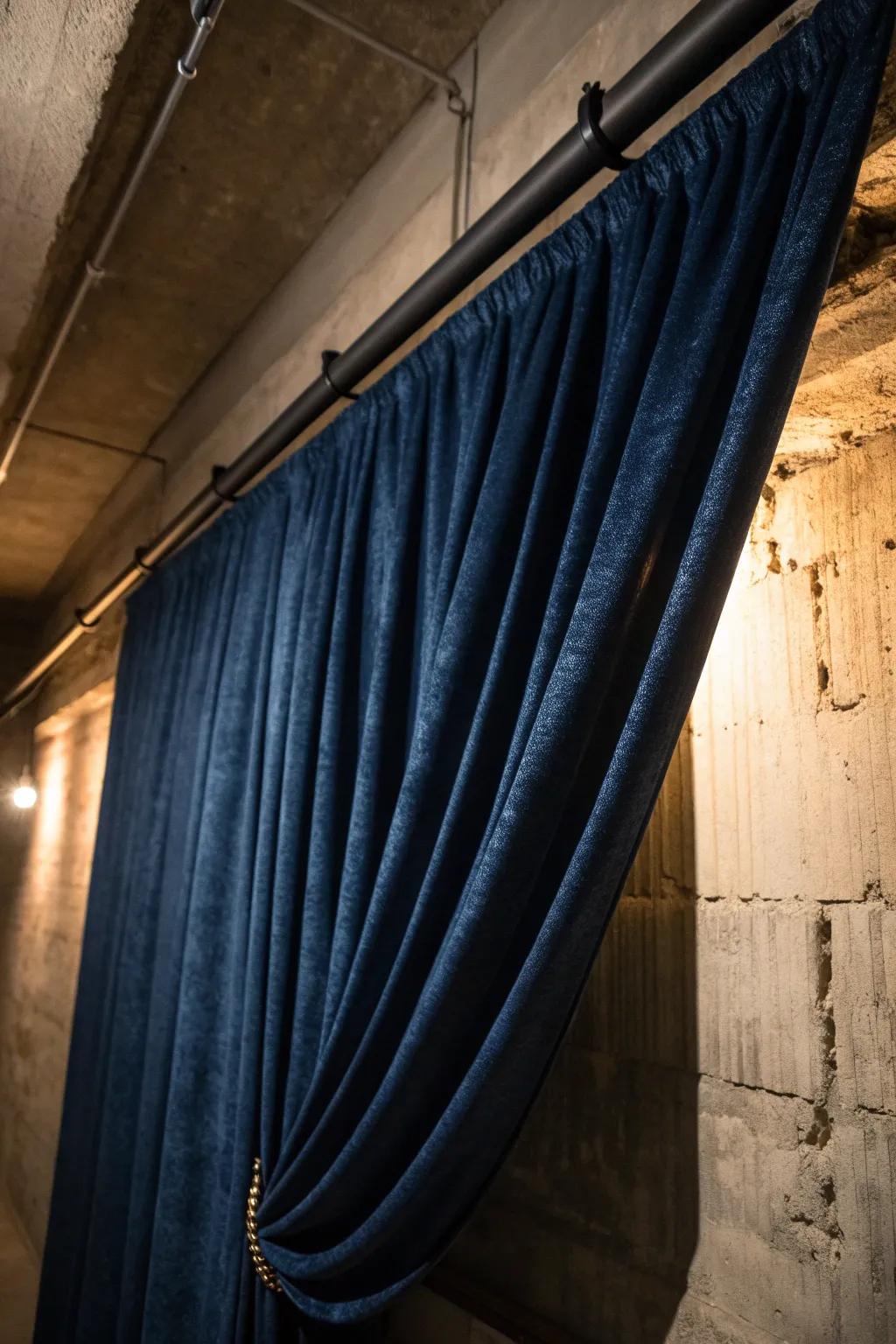 Transform your basement with the elegance of fabric curtains—where craftsmanship meets comfort.