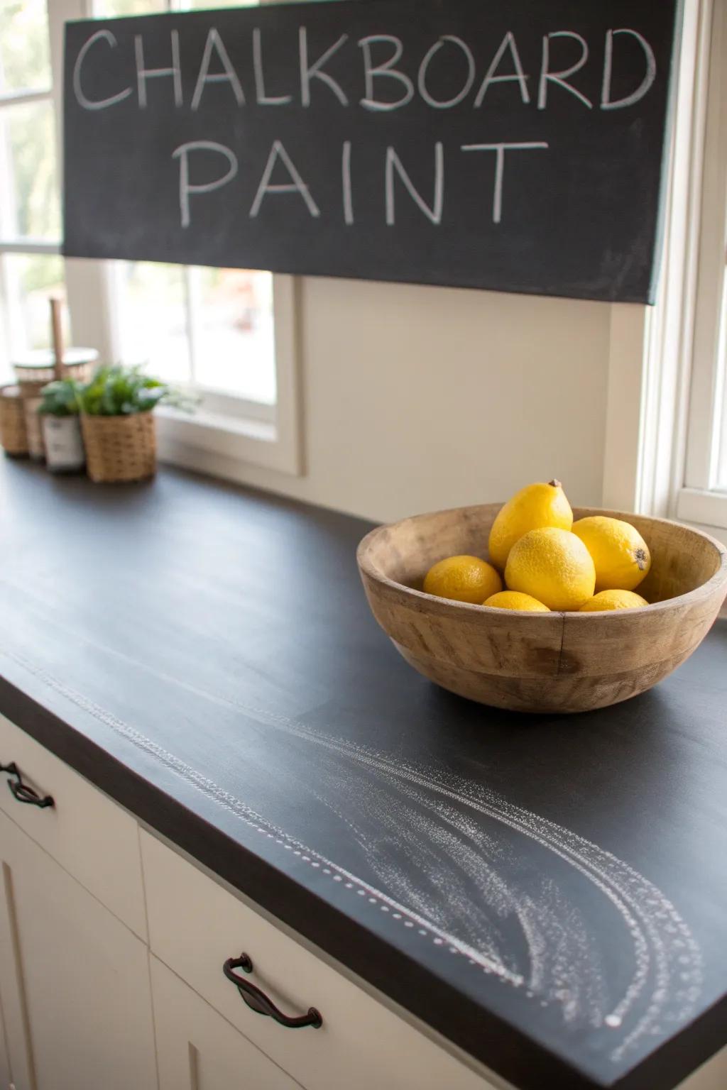 Unlock your creativity with Chalkboard Chic countertops – where style meets function in your kitchen!