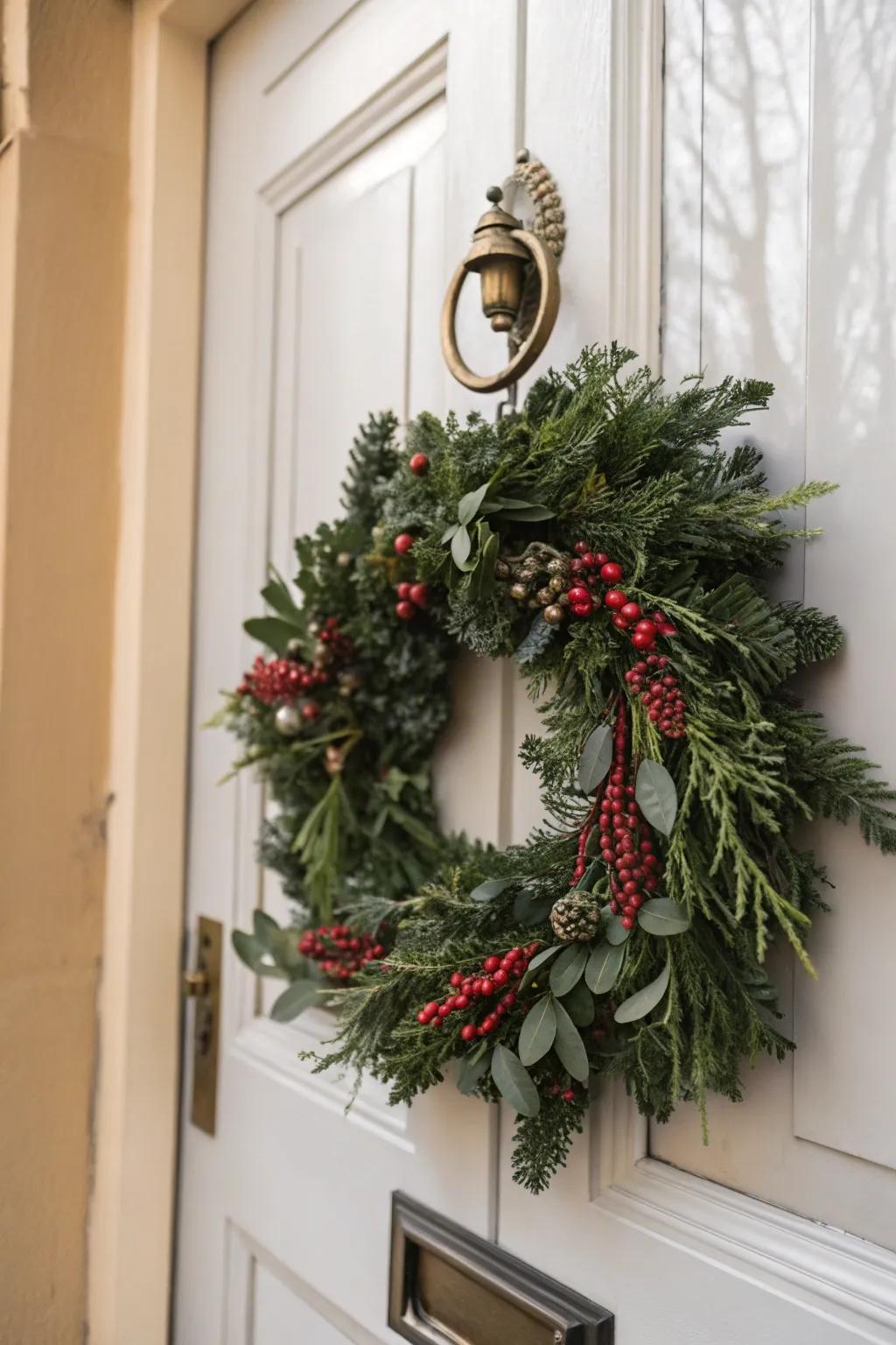 Make use of your door knocker to hang a wreath with charm.