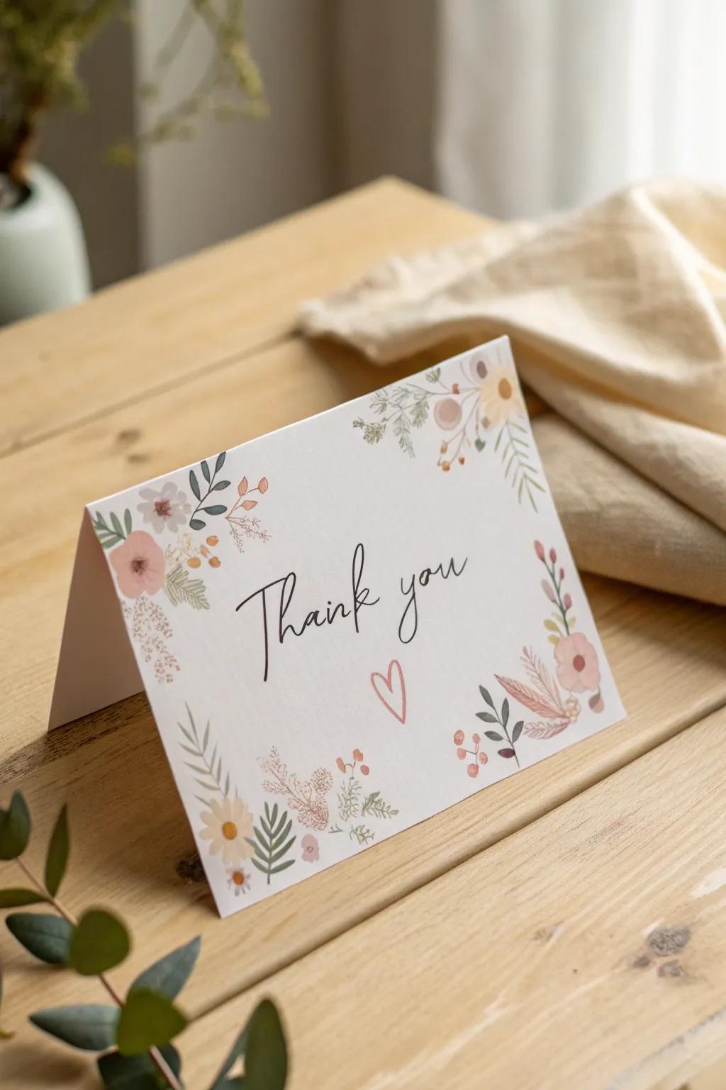 Add a touch of charm to your thank you cards with simple, elegant decorative elements.