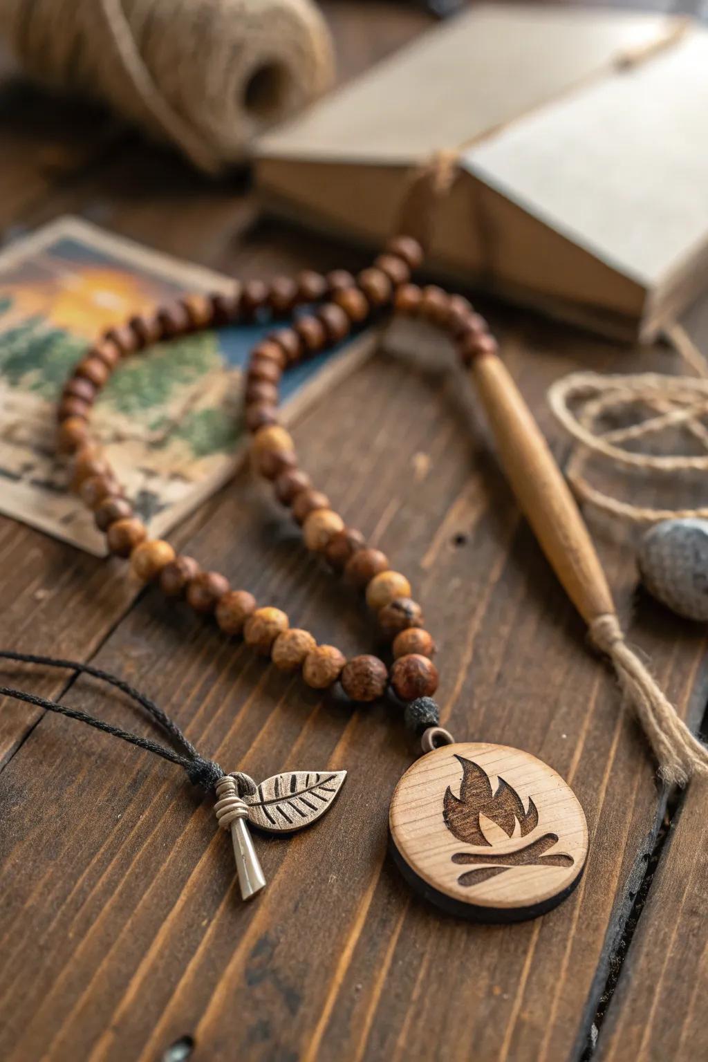 Ignite your creativity with handcrafted campfire necklaces for an indoor adventure.