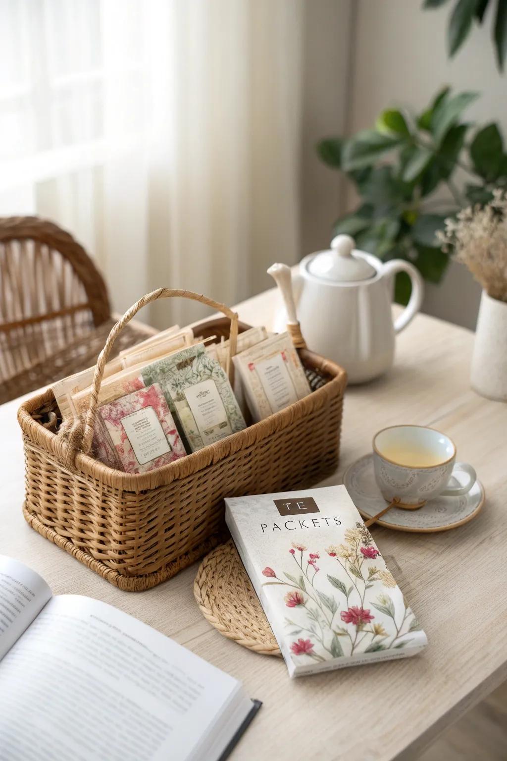 Sip serenity with our Artisan Tea Time basket. Perfect for moments of calm and contemplation.