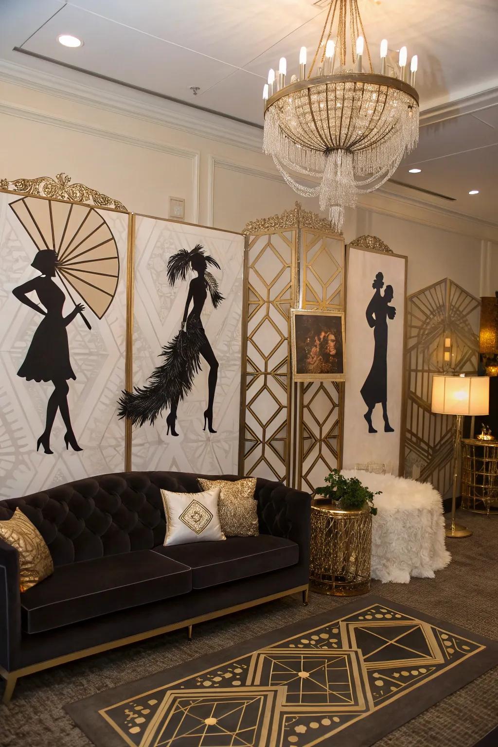 Flapper motifs add a playful, nostalgic vibe.