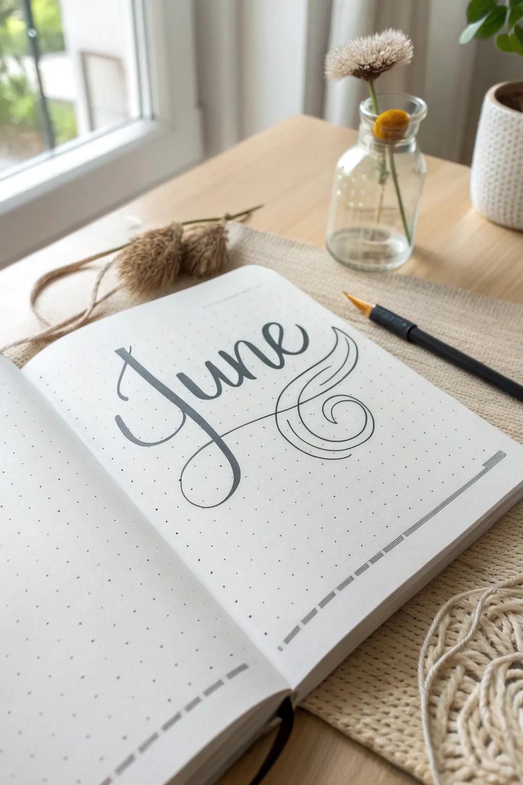 Embrace the art of calligraphy this June for a touch of elegance in your bullet journal.
