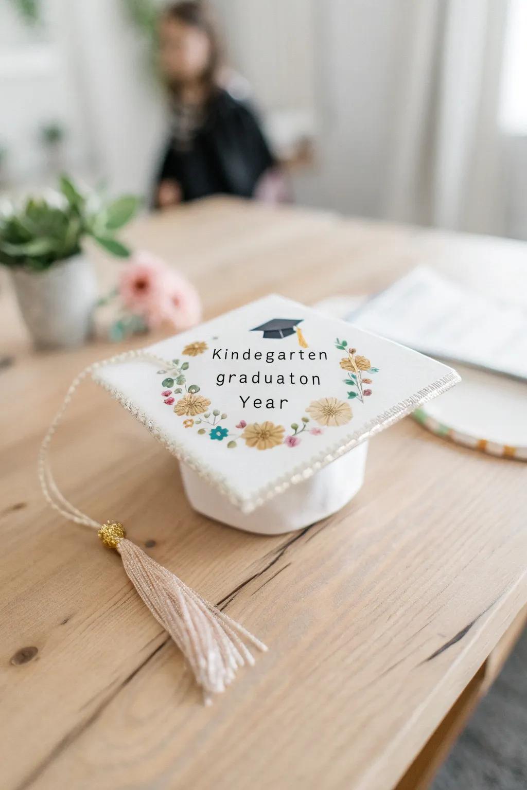A personalized kindergarten cap: where simplicity meets cherished memories, with a touch of boho charm.