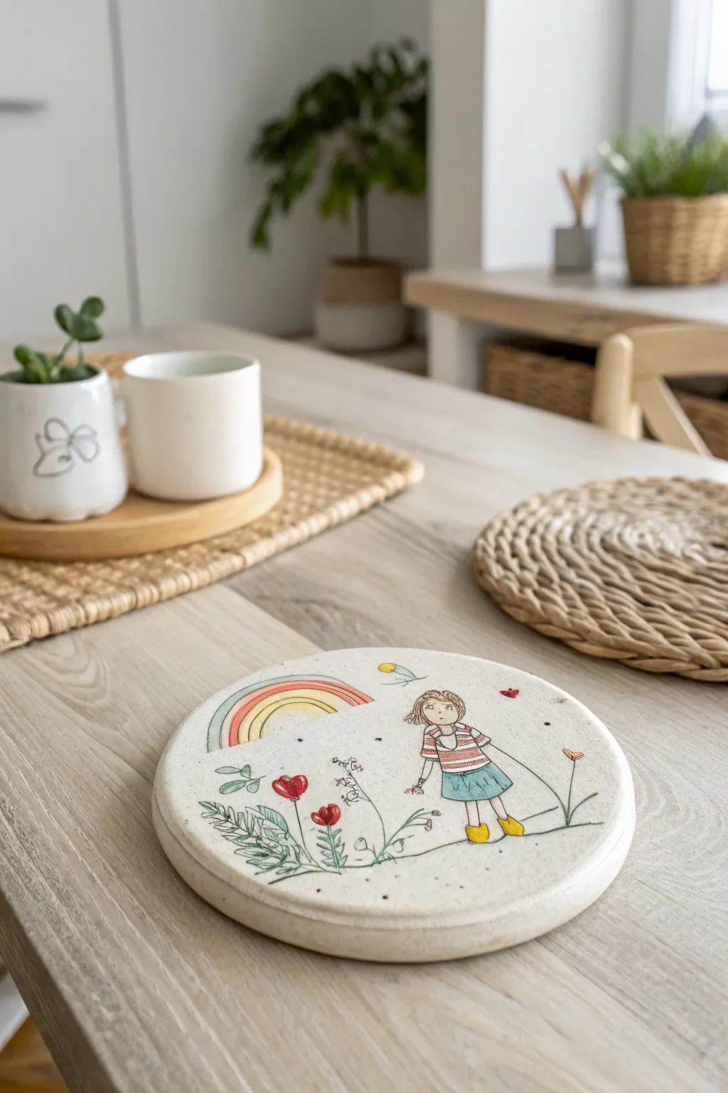 Transform your child's creativity into a cherished keepsake with these DIY art coasters. Perfect for adding a personal touch to Dad's workspace!