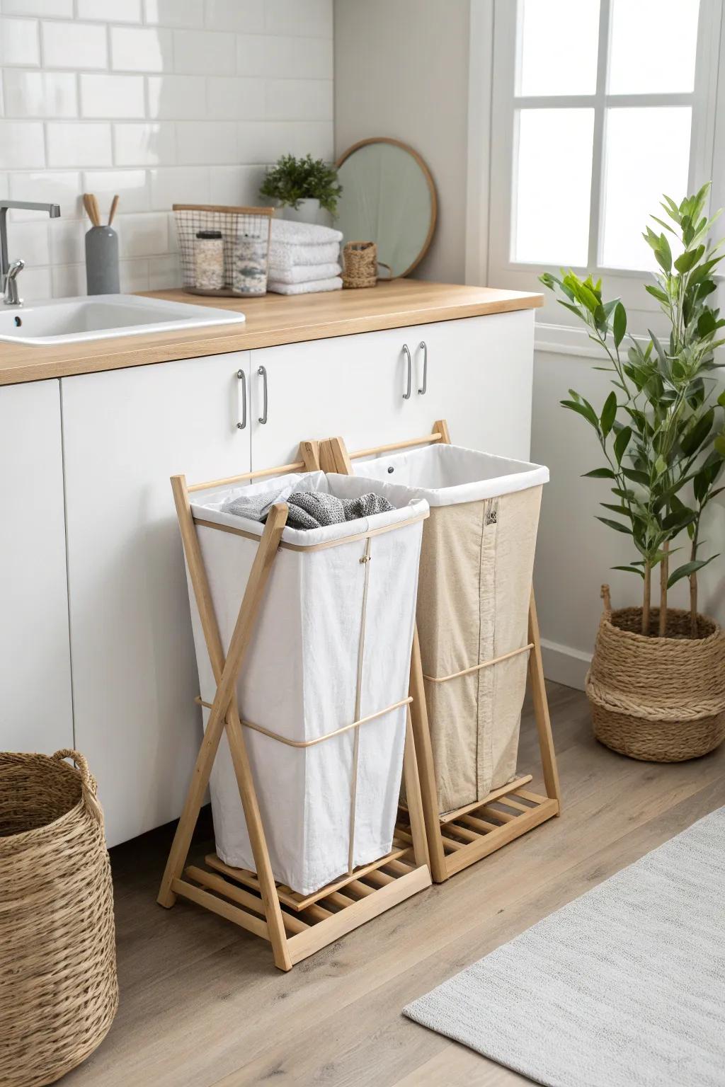 Effortless Elegance: Streamline your laundry routine with chic integrated hampers.