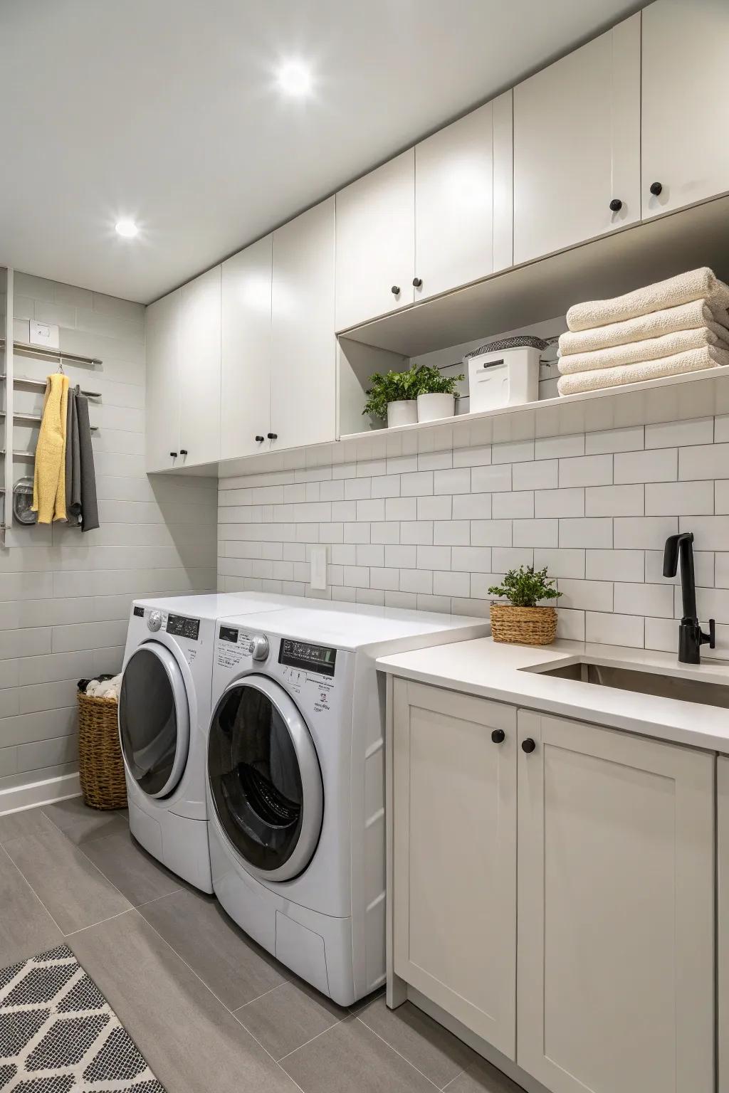 Minimalism ensures a sleek and clutter-free laundry space.
