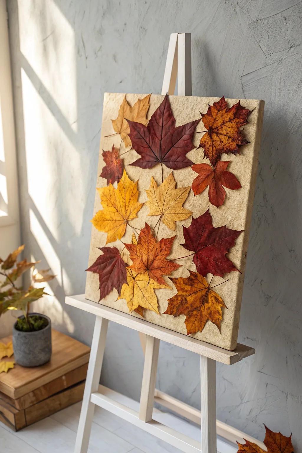 Embrace nature's simplicity with leaf-covered canvases—an artful touch for your minimalist haven.