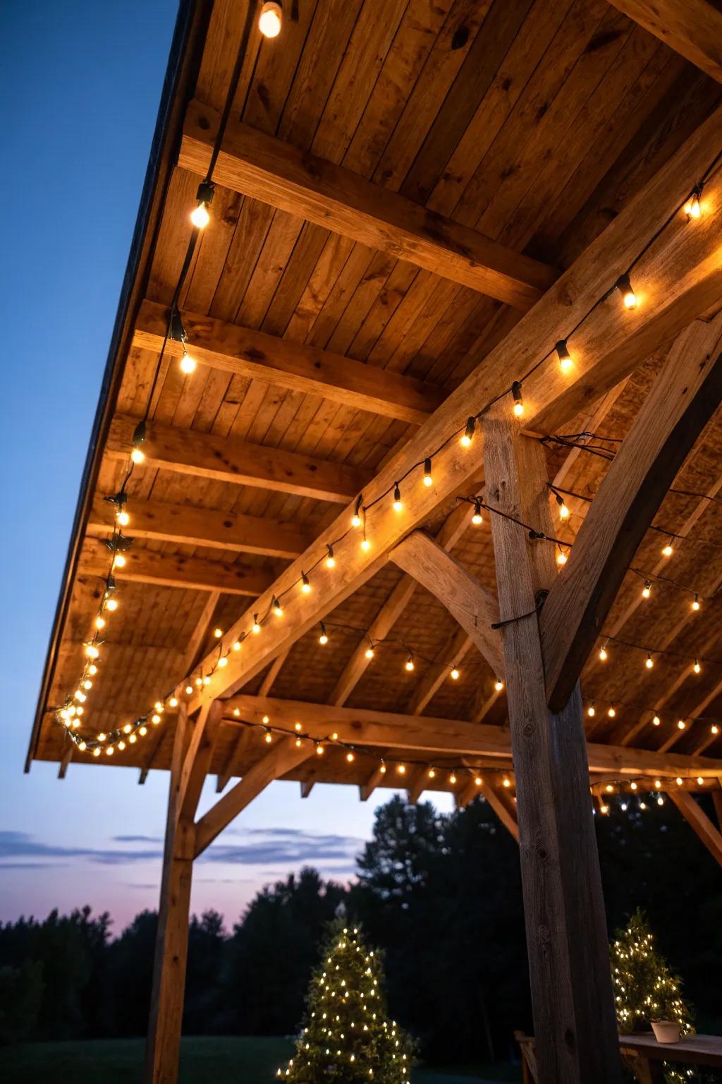 Transform your lean-to into a nightly retreat with the enchanting glow of fairy lights.