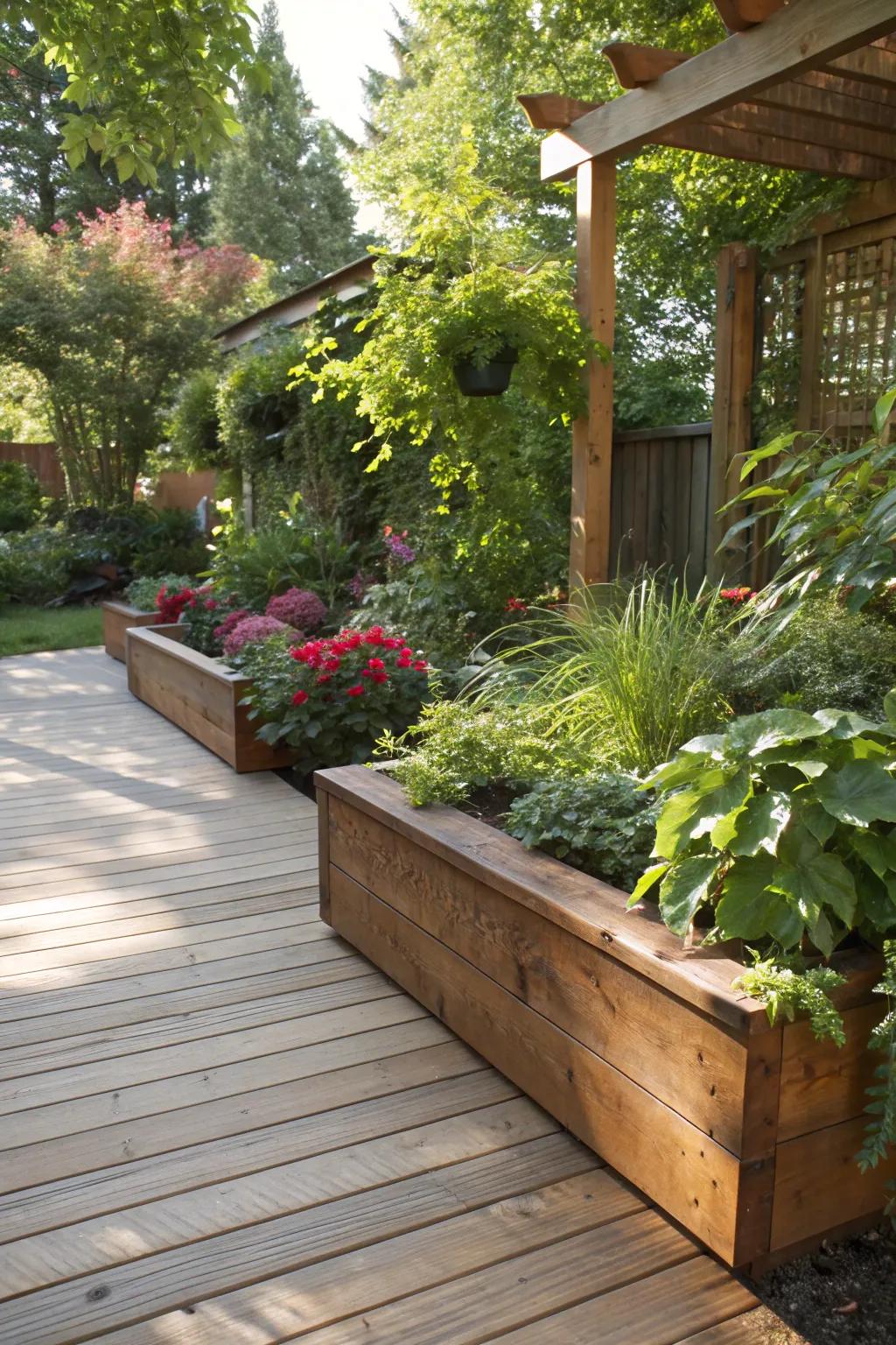 Transform your deck into a garden sanctuary with natural elements and exquisite craftsmanship.