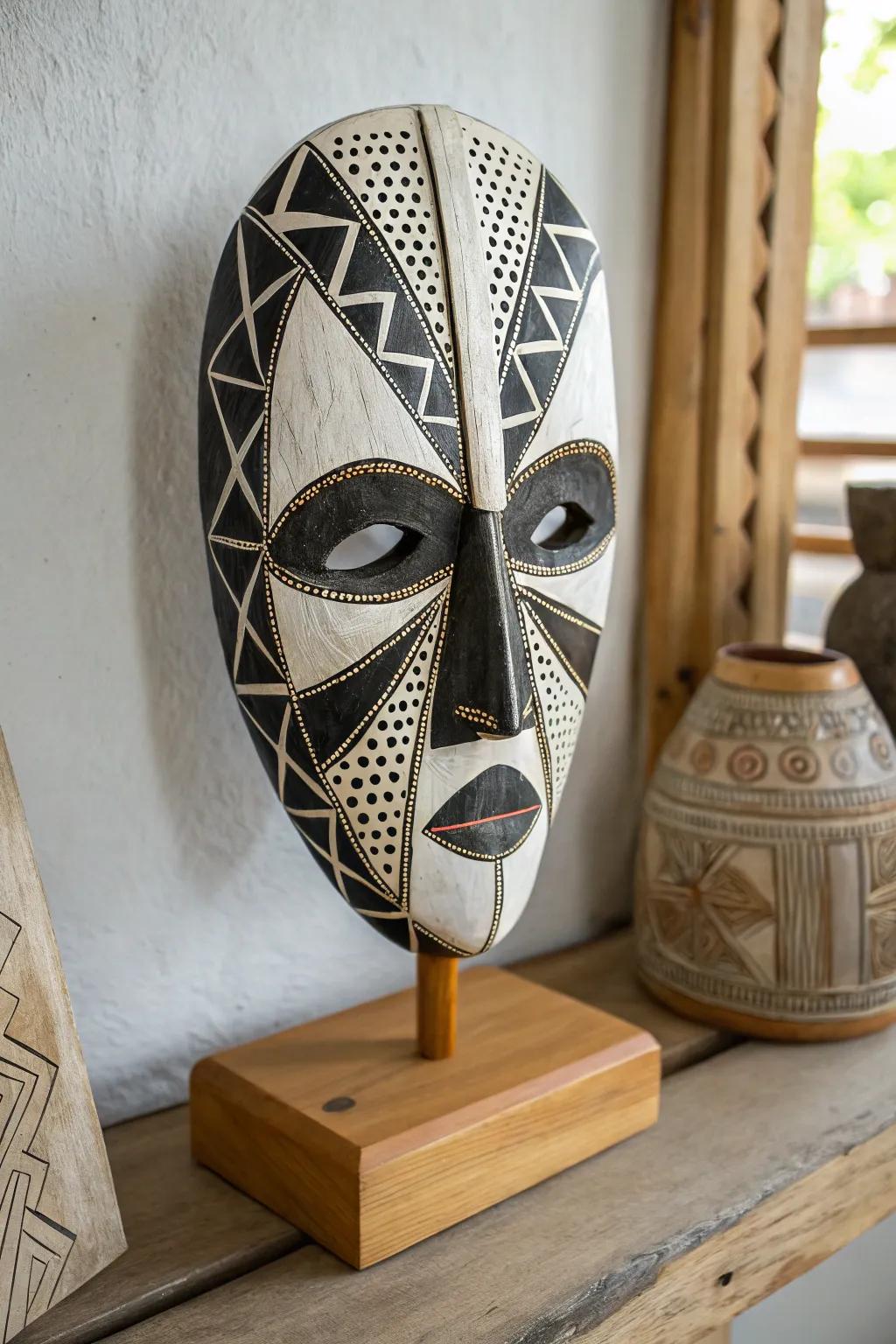 Embrace bold simplicity with this striking abstract mask—where modern art meets minimalism.