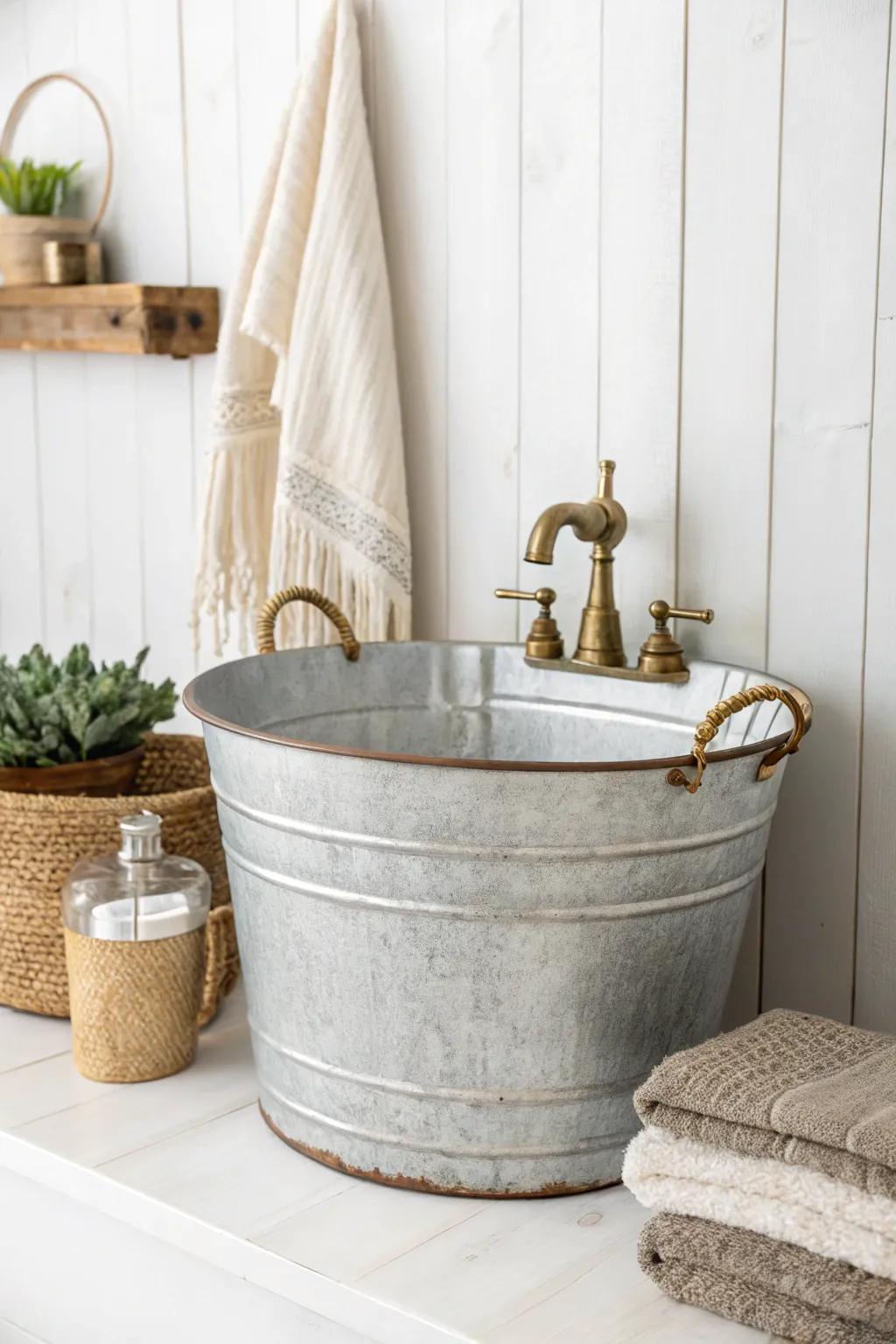 Transform your bathroom with a touch of rustic elegance using this farmhouse-style bucket sink. Perfect for a minimalist home with a bohemian twist!