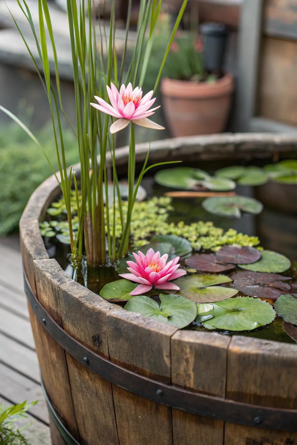 Crafting Tranquility: A Rustic Mini Pond with Vibrant Aquatic Life