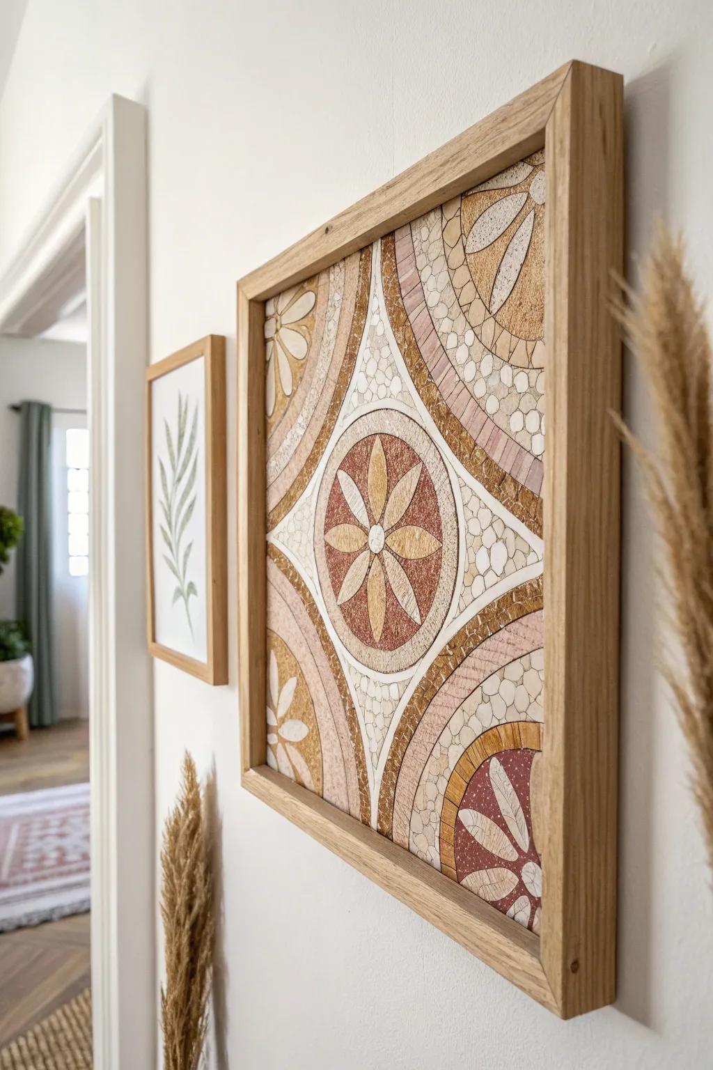 Transform your wall into a gallery of elegance with framed mosaic art.