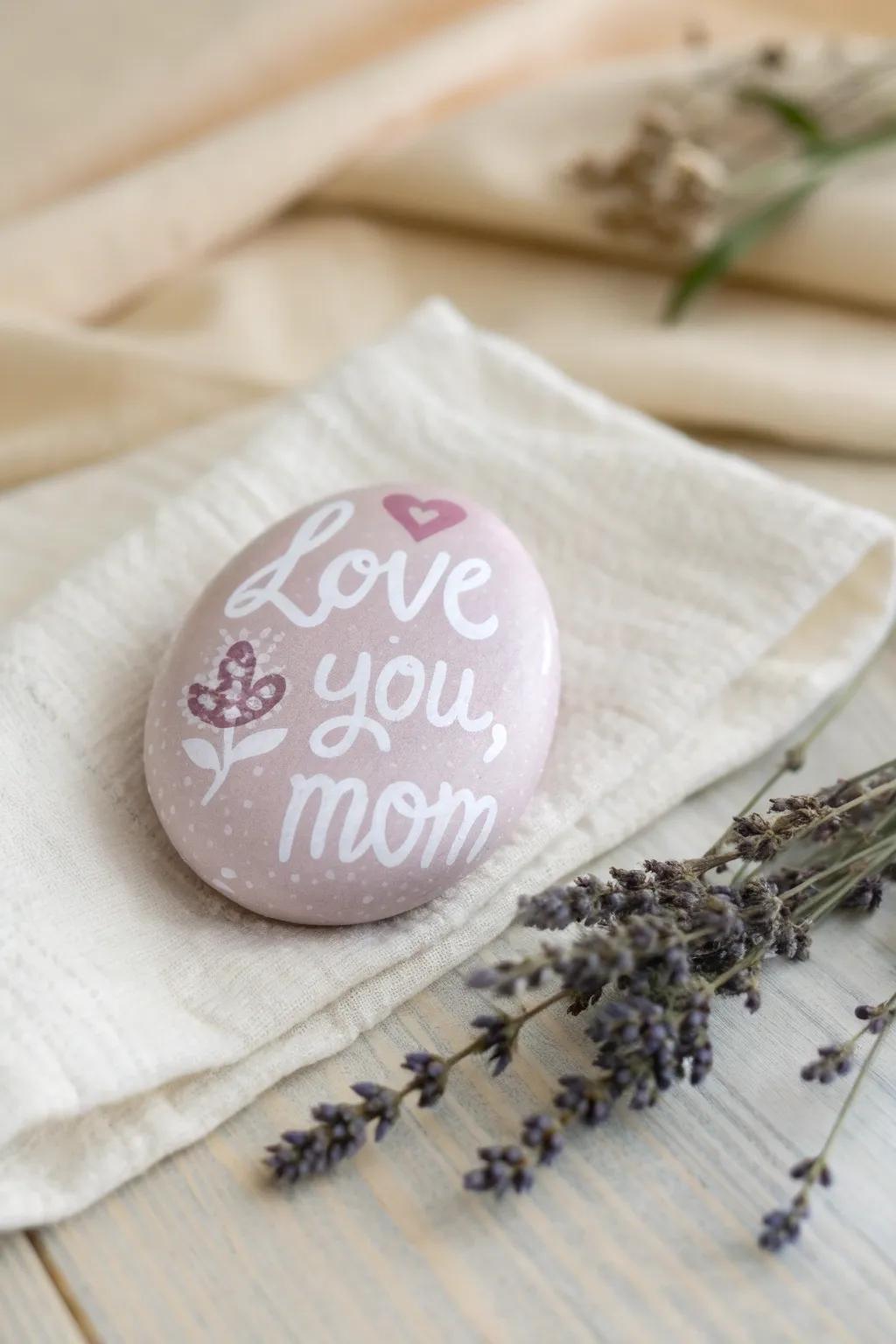 Crafting heartfelt messages: A simple stone transformed into a cherished Mother's Day gift.