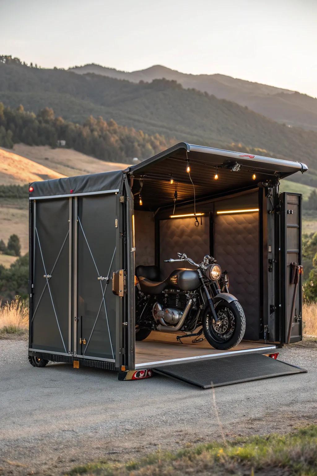 Embrace freedom with a portable garage that travels with you, blending craftsmanship with adventure.